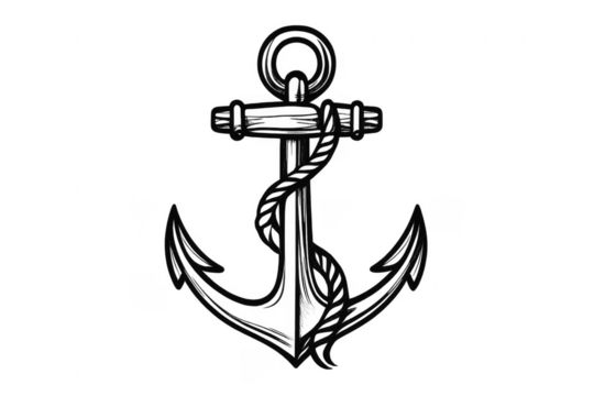 Nautical anchor drawing with rope, stability and hope symbol