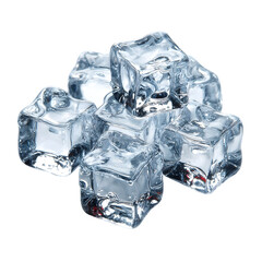 Obraz premium A pile of clear, transparent ice cubes with sharp edges and a slightly irregular shape, isolated on a pure transparent background, suggesting coolness and refreshment