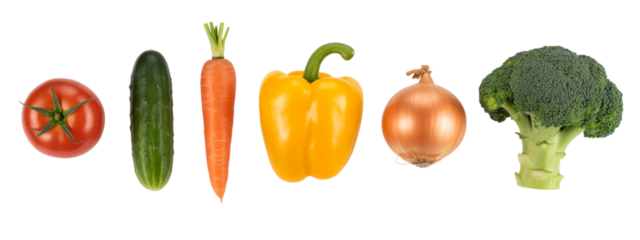 Freshly harvested vegetables including tomato, cucumber, carrot, yellow pepper, onion, and broccoli ready for a healthy meal, showcasing nature's bounty and vibrant colors for culinary inspiration