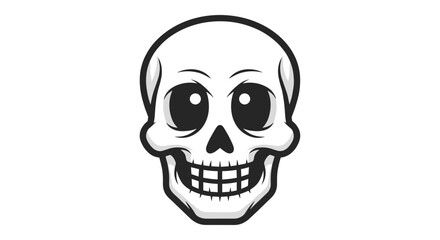Fototapeta premium Stylized human skull in a cartoon comic style with goofy eyes, a black and white graphic design element. Svg vector illustration isolated.