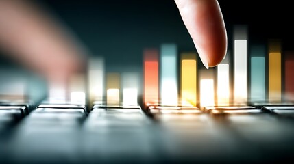 Business Person Hand Adjusting Colorful Bar Graph on Keyboard in Office Setting