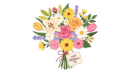 of a Mother's Day flower bouquet with roses, lilies, and daisies, a perfect gift for the holiday vector illustration svg on a transparent background.
