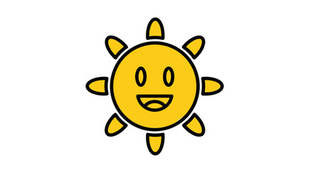 Obraz premium Smiling sun icon. Vibrant yellow vector illustration graphic for weather, summer, happiness. Isolated on transparent background. SVG.