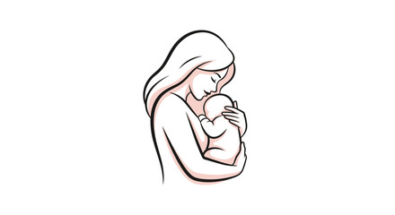 A tender mother lovingly embraces her newborn baby, symbolizing maternal care, family bonds, and motherhood. Beautiful SVG vector art isolated on transparent background.