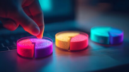 Colorful Led Light Circuits on Laptop Keyboard with Hand Adjusting Brightness