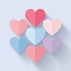Colorful Hearts Convergence: Soft Pastels on Light Gray Background