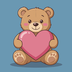Obraz premium Cuddly Brown Bear Holding Pink Heart on Blue Background