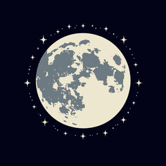 Fototapeta premium Full Moon Night with Stars and Crater Details