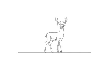 Deer Continuous One Line Drawing – Minimalist Antlered Wildlife Outline Vector Illustration