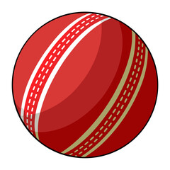 Classic red cricket ball with raised seam detail perfect for sports designs, team spirit graphics, or athletic themed projects, originally created as a scalable vector graphic