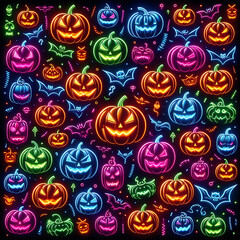 Halloween 3d neon colorful pattern icons Background