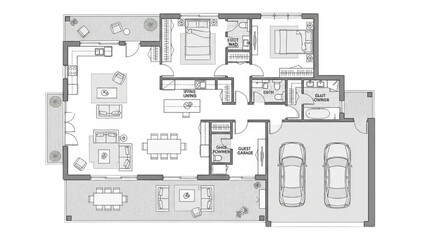 AutoCAD House Plan Vector Illustration – New Home Floor Plans for Interior and Exterior Construction AI EPS PNG JPEG
