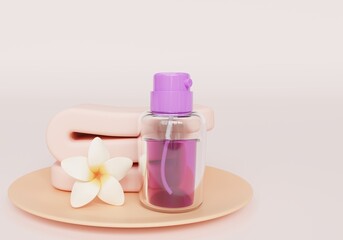 Spa Treatment Composition Bottle, Pink Towel, and Flower on a Plate