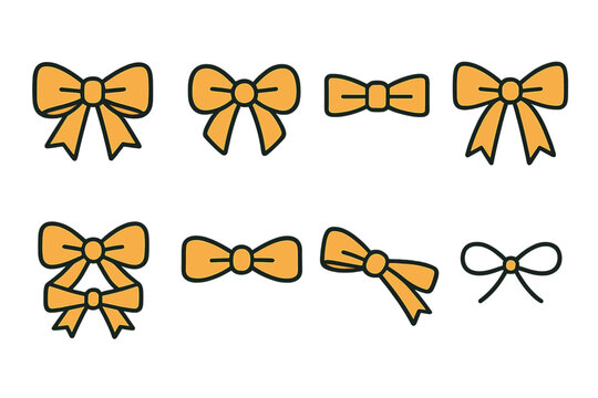 Neo-Flat Ribbon Bows. Basic Ribbon Bows set of icons in neo-flat style: classic tied bow, looped ribbon bow, flat ribbon bow, bow with long tails,