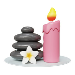 Relaxing Spa Scene with Candle, Stones, and Flower