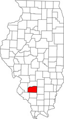 Detailed vector map of Illinois, USA, highlighting Washington County. Ideal for data visualization and Southern Illinois agriculture reports.


