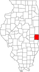 Fototapeta premium Detailed vector map of Illinois, USA, highlighting Edgar County. Ideal for data visualization and East Central Illinois border reports.