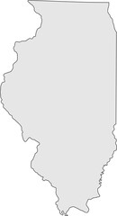 Solid grey, minimalist silhouette map of Illinois, USA, without internal county borders. Perfect for clean, modern designs.

