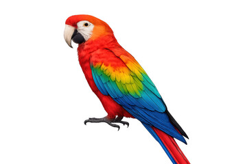 Fototapeta premium Scarlet macaw parrot looking left on transparent background