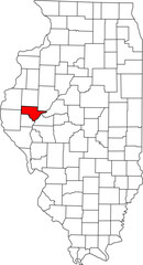 Detailed vector map of Illinois, USA, highlighting Schuyler County. Ideal for data visualization and Western Illinois river region reports.

