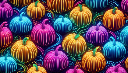 Halloween 3d neon colorful pattern icons Background