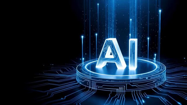 AI Hologram Rising Over Nano Semiconductor Chip, Futuristic Isometric Circuit Design on Digital Background, Abstract Technology Motion Video, Smart Computing, Innovation, Advanced Tech Visualization