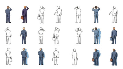 Top View Vector Icons – Silhouettes of Men Executives Standing and Sitting AI EPS PNG JPEG

