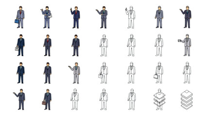 Top View Vector Icons – Silhouettes of Men Executives Standing and Sitting AI EPS PNG JPEG

