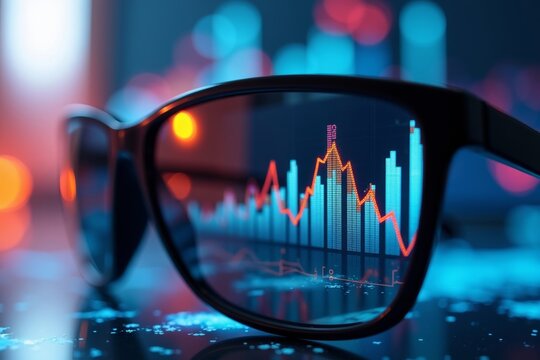 Stylish Sunglasses Reflecting Colorful KPI Analytics Dashboard: A Modern and Unique Visual Concept