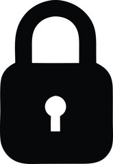 Simple black silhouette of a padlock featuring a keyhole symbolizing security privacy and protection for digital assets and physical objects