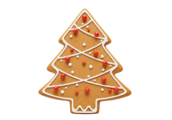 Isolated Christmas gingerbread tree cookie with frosting detail and sweet decorations