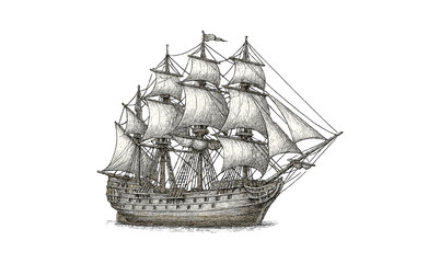 Elegant vintage sailing ship illustration for nautical themed designs