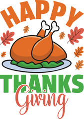 Roast Turkey Happy Thanksgiving Cartoon Design