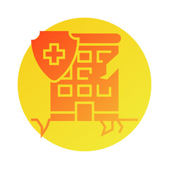 Damaged Building Protected with Shield in Yellow Gradient Circle Illustration