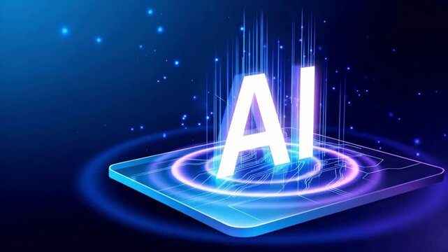 AI Hologram Rising Over Nano Semiconductor Chip, Futuristic Isometric Circuit Design on Digital Background, Abstract Technology Motion Video, Smart Computing, Innovation, Advanced Tech Visualization
