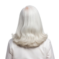 Naklejka premium Elegant Back View of a Woman with Smooth Silver Hair Showcasing Glossy Healthy Texture in a Bright Studio Setting