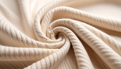 Swirled ivory knitted ribbed fabric forms a concentric spiral