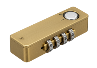 Isolated combination lock with numbers, personal code lock, antique gold finish, security concept