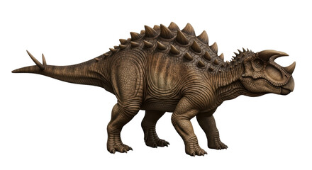 Fototapeta premium Isolated Dinosaur with Horns and Spiked Back Plates Standing Animal Illustration