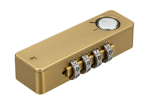 Isolated combination lock with numbers, personal code lock, antique gold finish, security concept