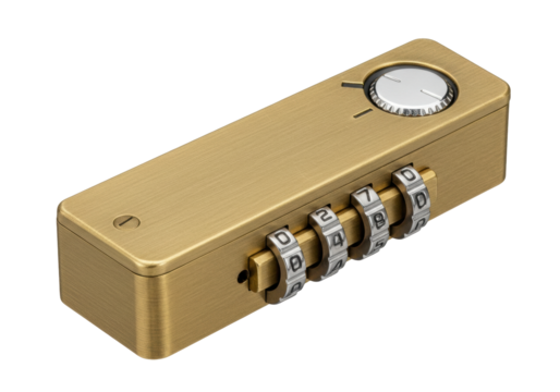 Isolated combination lock with numbers, personal code lock, antique gold finish, security concept