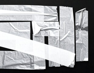 White tape pieces on black background