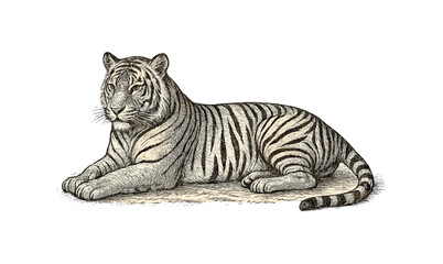 Obraz premium Vintage tiger illustration design for posters and cards