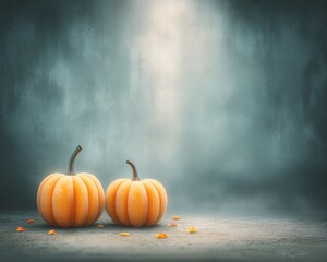 Dark eerie Halloween background, pumpkins glowing orange light, misty ground with cinematic fog, dramatic empty space in middle, SEO horror Halloween atmosphere background