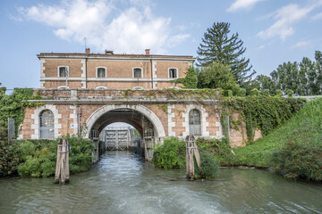 historical building of lock on Brenta canal, Stra, Italy
