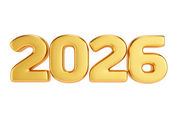 2026 happy new year golden number design isolated on white background, png, ai generated