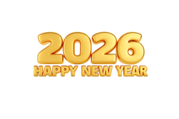 2026 happy new year golden number design isolated on white background, png, ai generated