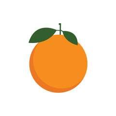 Bright Flat Design Orange Fruit Icon with Green Leaf and Stem for Healthy Eating or Citrus Themes,Isolated Minimalist Graphic of a Single Orange in Stylized Form with Natural Leafy Detail