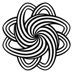 Black and white vector illustration of an abstract knot with swirling lines forming a complex geometric pattern