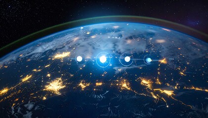 Obraz premium Earth from Space with Glowing Lights and Futuristic Elements.